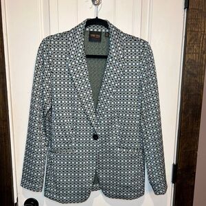 Truth by Republic Patterned Blazer, Teal, Green, Black, and White Geometric